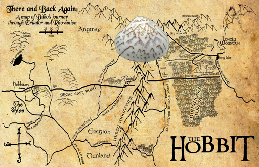A map of Bilbo's journey through the Clam Mountains